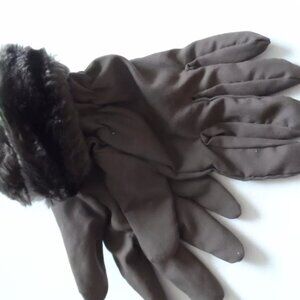 Winter Collection Women's Microfiber Gloves with Faux Fur - Brown Size: S/M